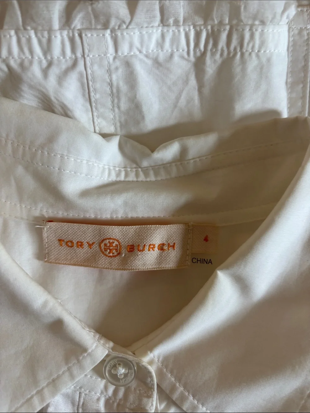 Tory Burch White Scalloped Trim Midi Shirt Dress